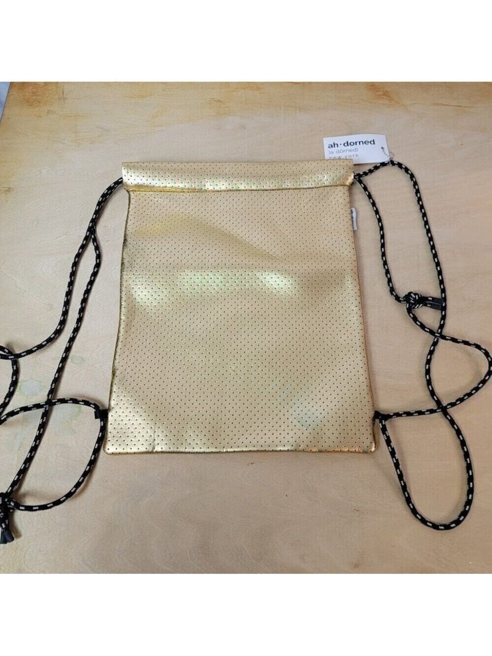 ah dorned new york Gold Neoprene Drawstring Tote Bag - New with Tag - See Notes - Picture 4 of 12